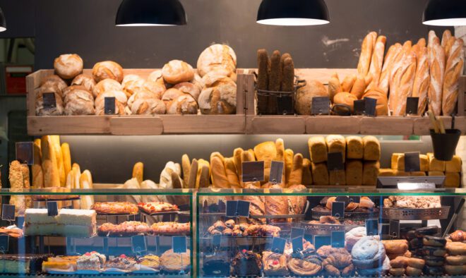 Modern bakery with assortment of bread